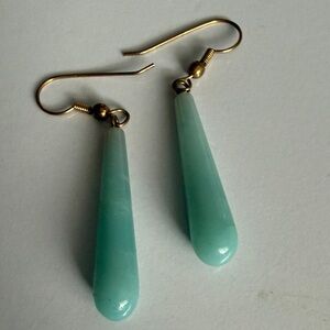 Chalcedony Tear Drop Dangle Earrings with Gold Colored Shepherds Hook Wire